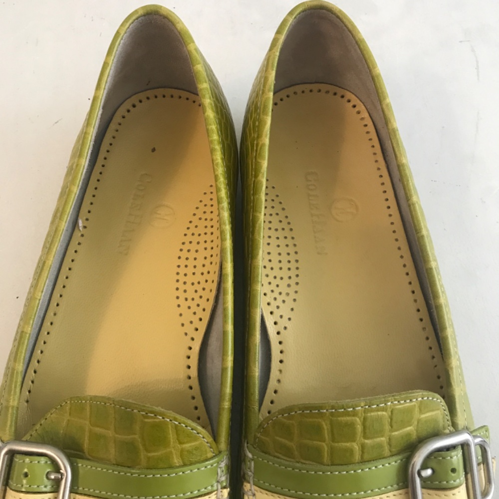 Cole Haan Lime Green Croc-Embossed Leather Loafers with Yellow Accent - Picture 8 of 13